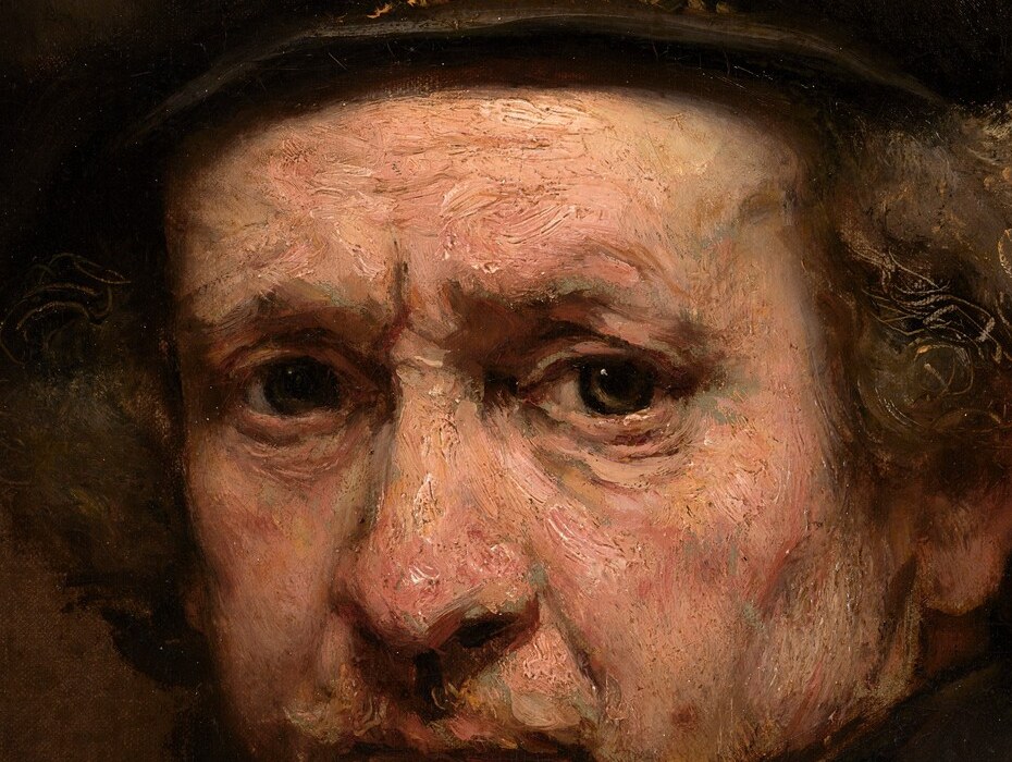 The left eye holds a single dot of thick paint, a catchlight.
