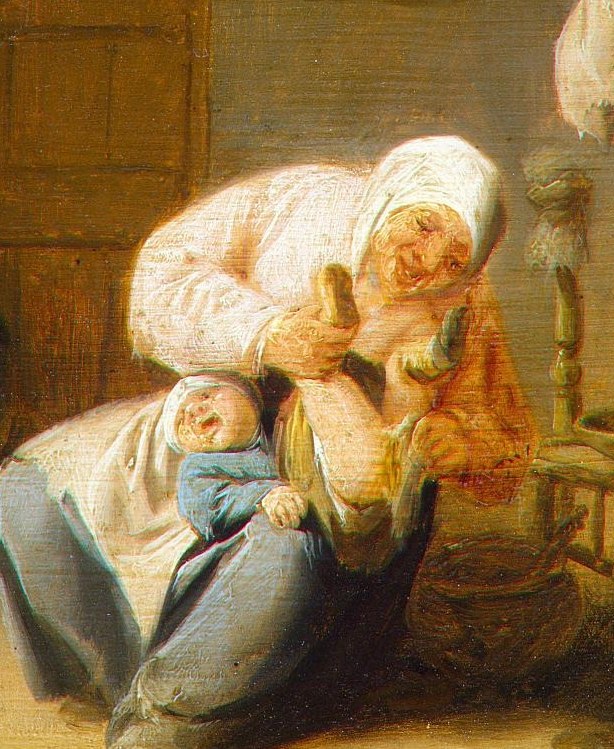 A woman changes a baby's diaper, a daily chore.