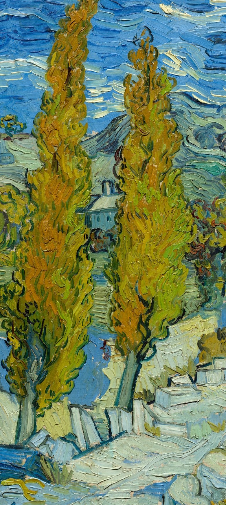 He built the trees with thick, sculptural strokes.