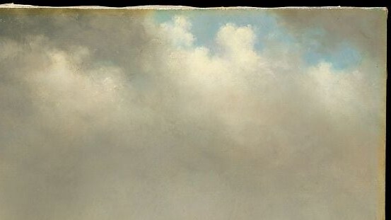 Heade's luminism signature: the divine-feeling light column that floods the right meadow, contrasting with shadow left. This is the compositional and spiritual pivot of the whole work.