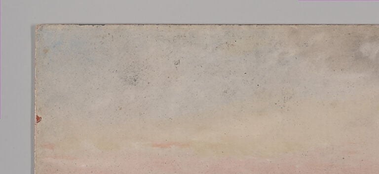 The slate-paper support bleeds into the thinly applied sky, creating a chalky luminosity unique to this medium , the technique is most visible here.