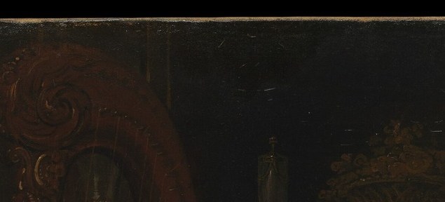 The high fashionable coiffure immediately dates the portrait to the 1770s-80s and signals wealth; the powder itself was a costly status consumable.