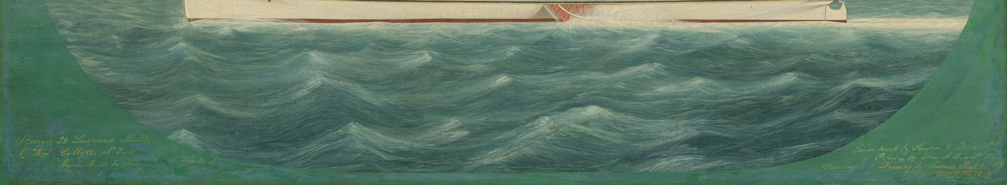 The dynamic rendering of the water conveys movement and the environment in which the steamboat operates.