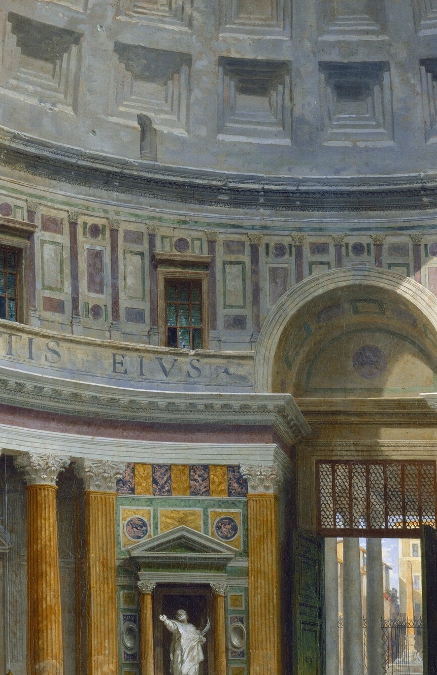 Beyond the distant door, a glimpse of Rome awaits.
