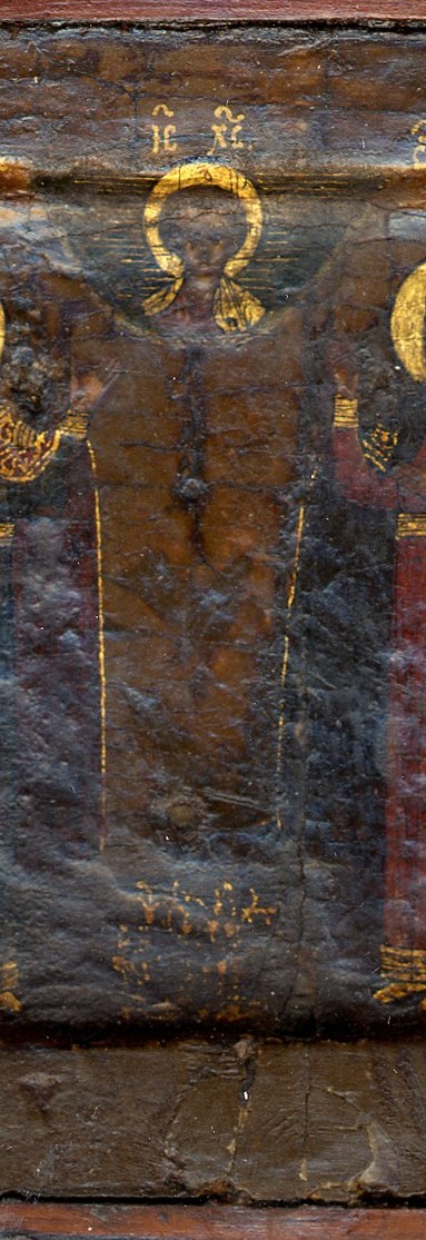 The Christ Child stands between two warrior-princes.