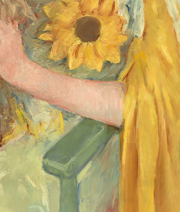 The sunflower , heliotropic, loyal, and radiant , was a symbol associated with the women's suffrage movement; Cassatt showed this work at a 1915 suffrage fundraiser, making this bloom politically charged.