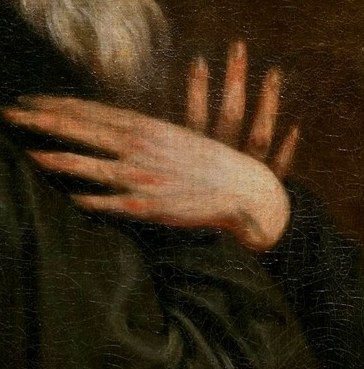 Benedict clasps his hands, looking up in awe.