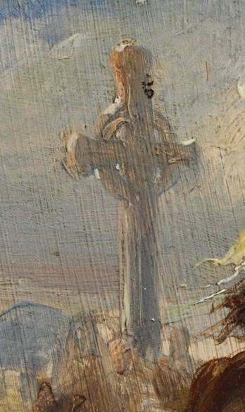 A Celtic cross monument anchors the scene, a symbol of history.