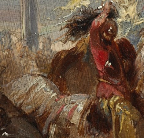 This central figure, on horseback, leads the charge.