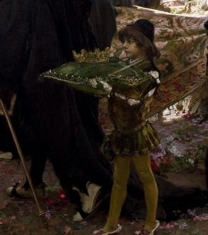 The child carries a jeweled casket, likely holding baptismal gifts.