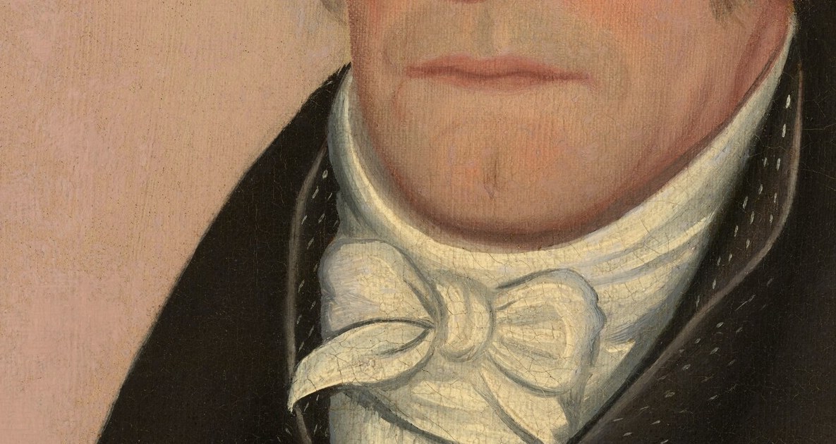 The high collar and cravat are precisely dated to 1812-1820.