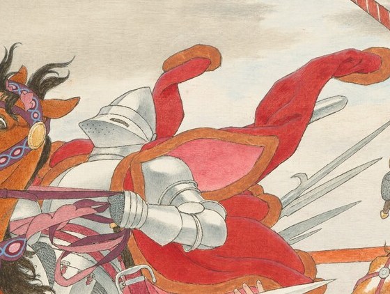 The prominent red sash draws the eye and suggests a figure of importance or a specific faction.