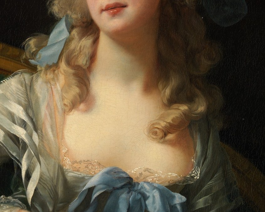The sash doubles as a status signal and a color anchor , the same hue as the hair ribbon creates a deliberate chromatic rhyme that unifies the composition.