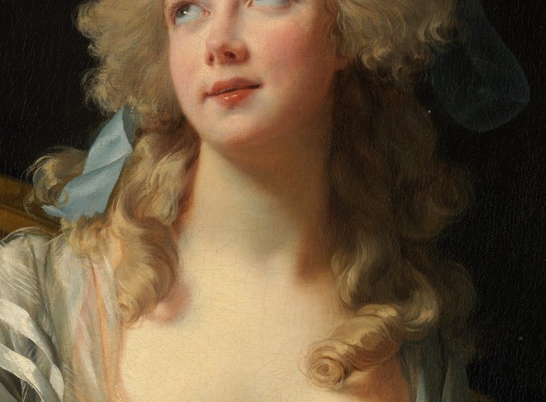 Partially bare but tastefully framed by the sash; Vigée Le Brun often showed just enough to signal beauty without censure , calculated display for a known courtesan's portrait.