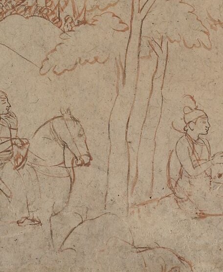 In Pahari painting, a riderless horse signals something specific.