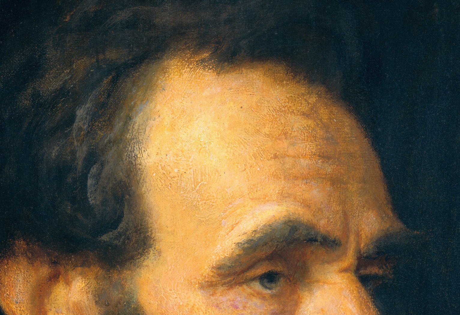 Look at the deep lines carved into his forehead.
