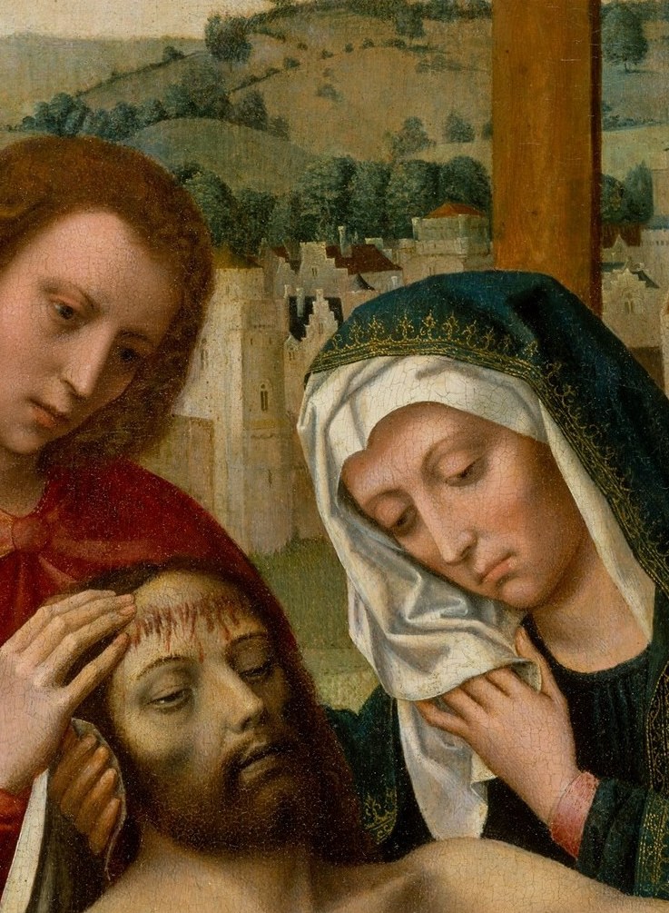 Dramatically tilted back, nearly horizontal, the face reads as simultaneously lifeless and serene , the stillness that follows suffering.