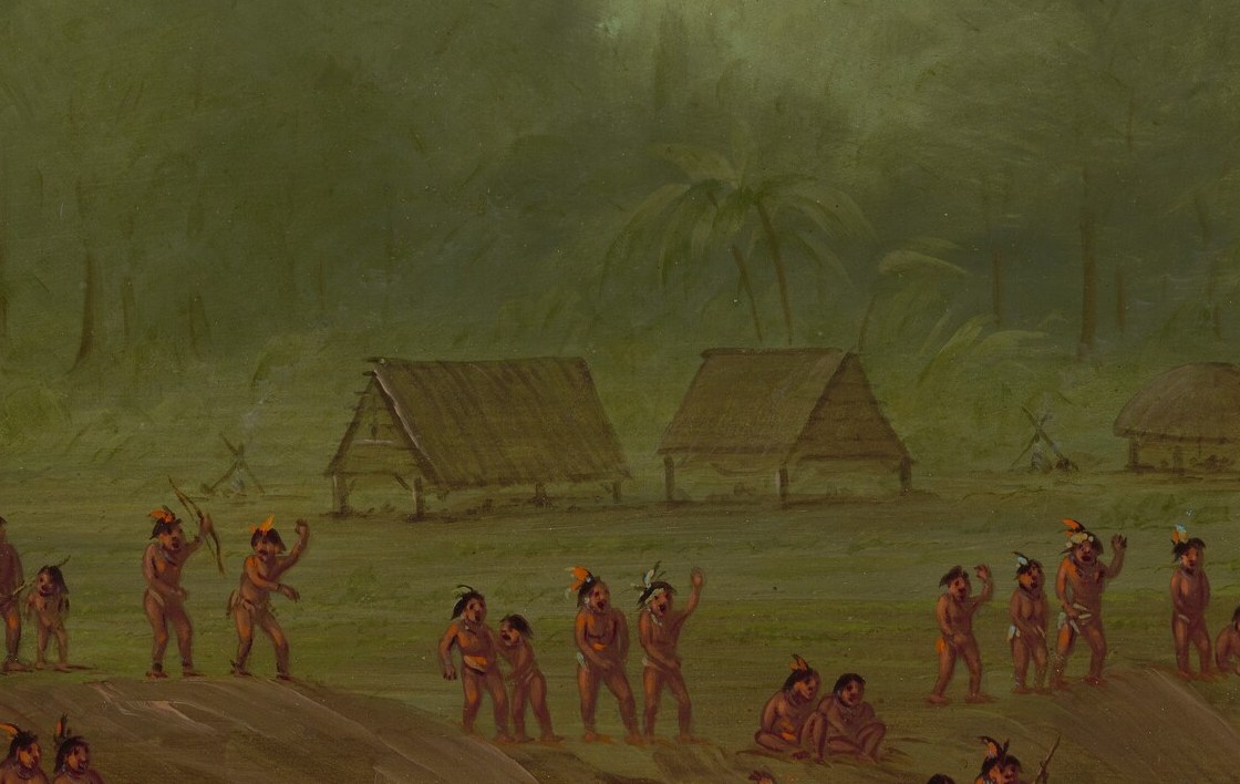 Notice the homes, adapted for seasonal Amazon floods.