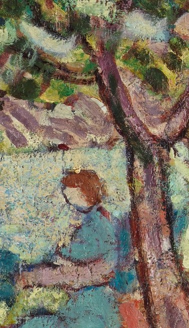 One figure dissolves into the trees. The party goes on without her.