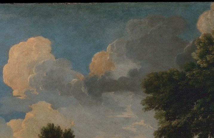 The concentrated warm luminosity draws the eye skyward and bathes the middle landscape in diffused light, showing Miel's debt to Italianate landscape painters like Claude Lorrain