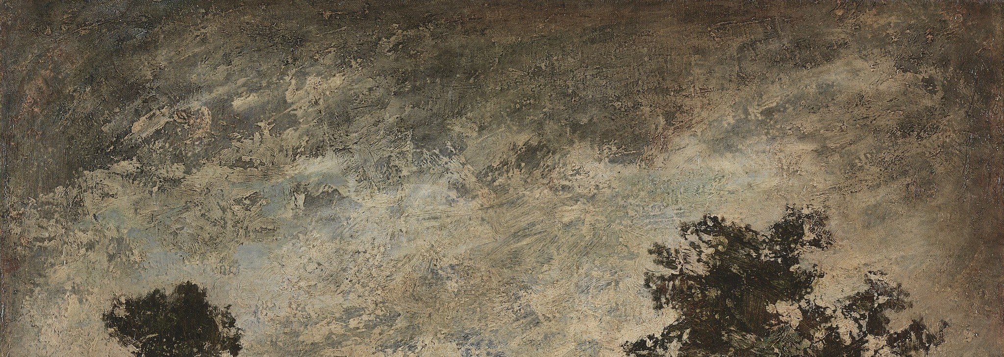 Notice the turbulent sky, painted with thick, swirling brushstrokes.