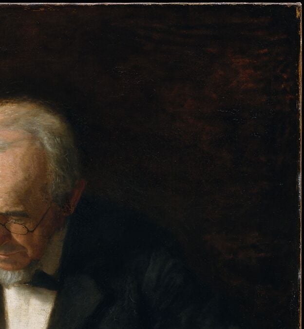 Eakins studied Rembrandt in Europe and brought that darkness home to a Philadelphia study.