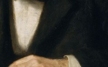 The pen grip is exact, a master's hand mid-stroke.