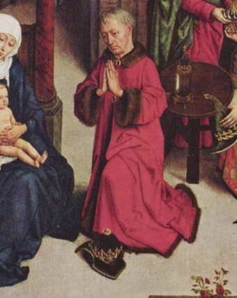The man who paid for it kneels here, forever at prayer.