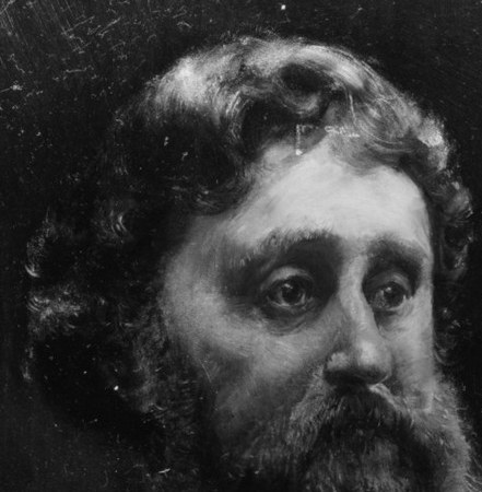 The impressionistic style captures the volume and movement of his hair.