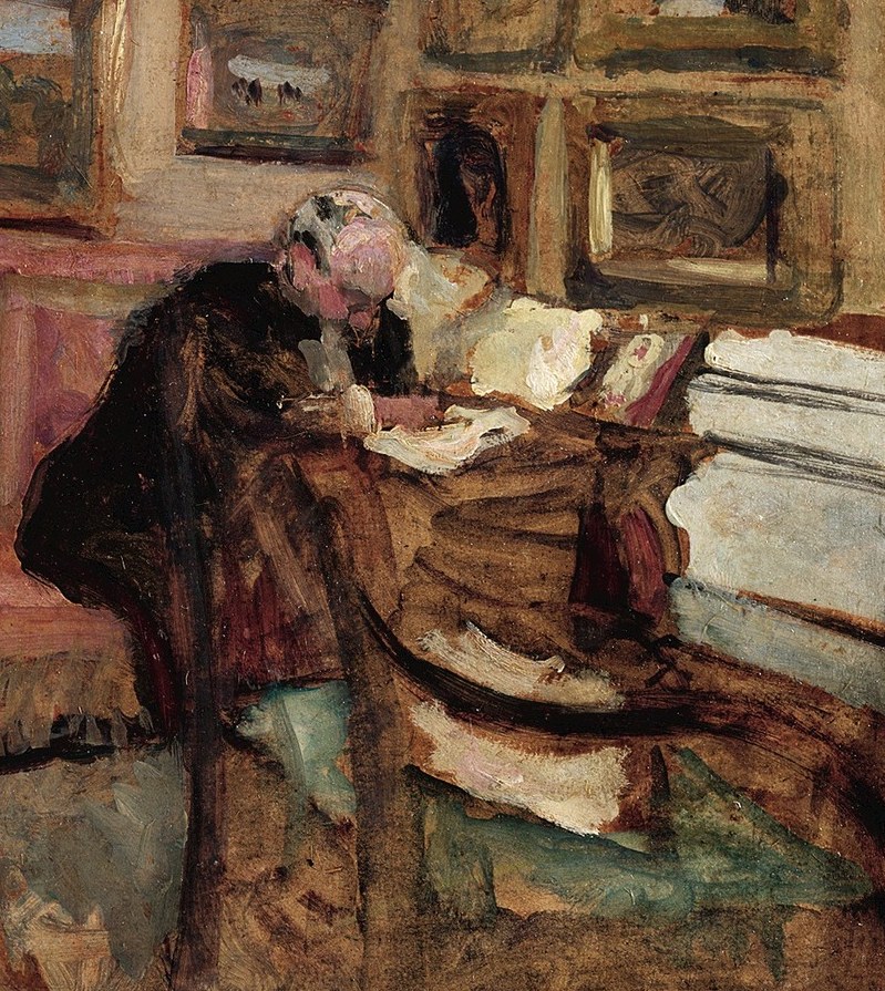 Her husband Jos sits in the shadows on the right.