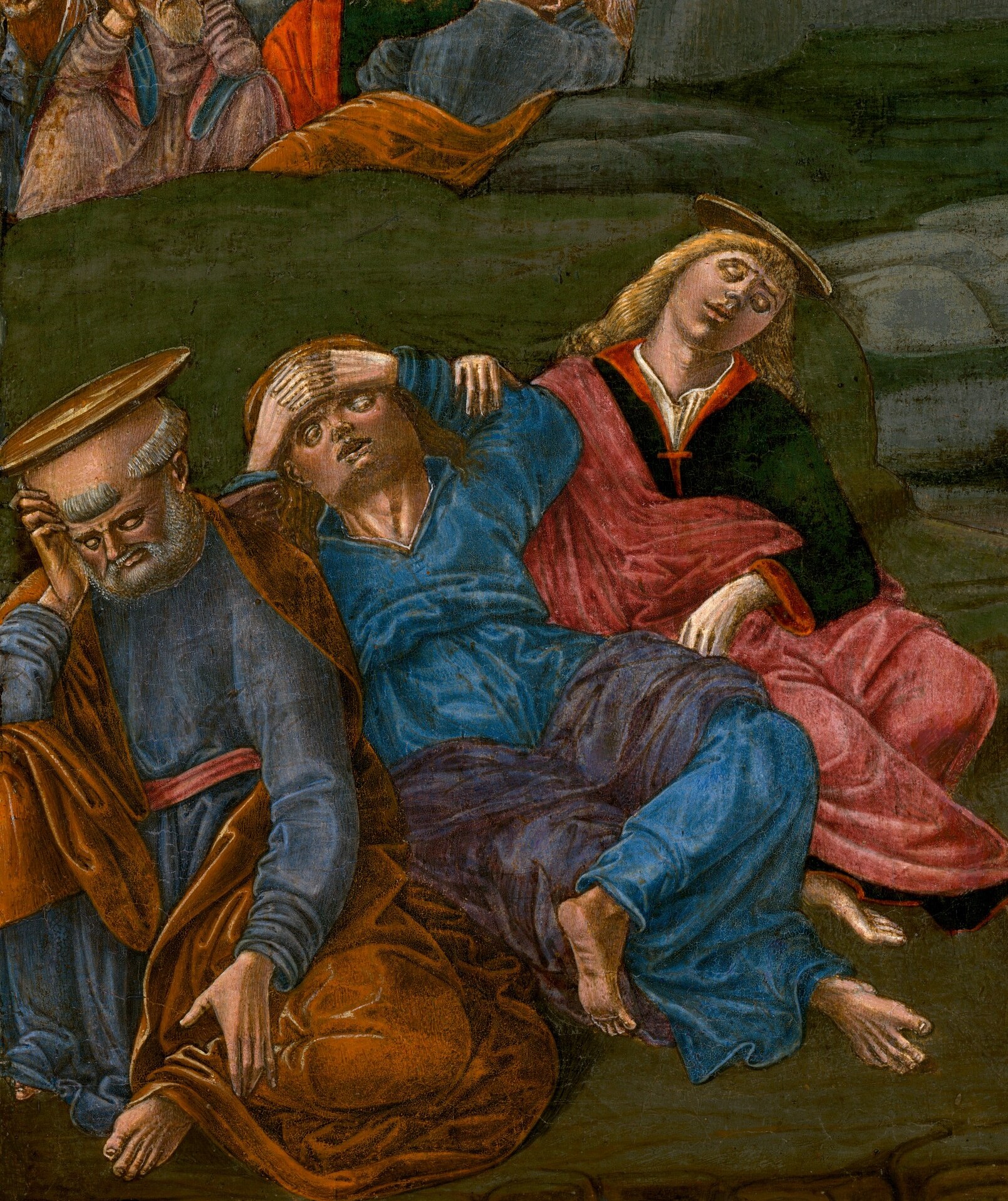 His disciples sleep, unaware of what is coming.