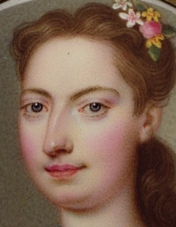 It shows Mrs. Vanderbank, painted around 1730.