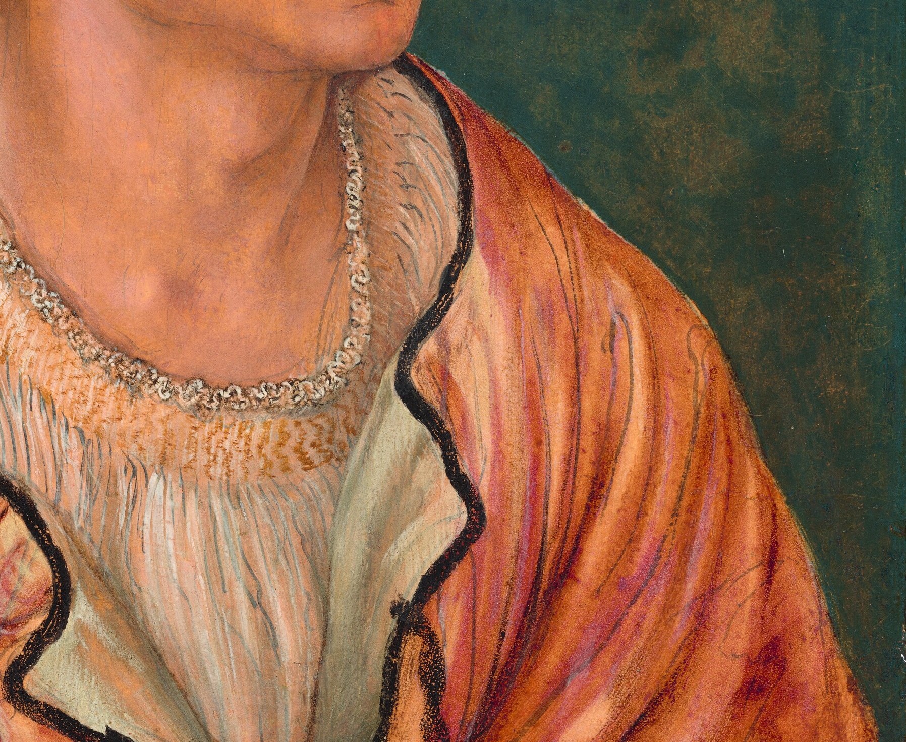The textured brushwork gives the fabric a tangible, almost three-dimensional quality.