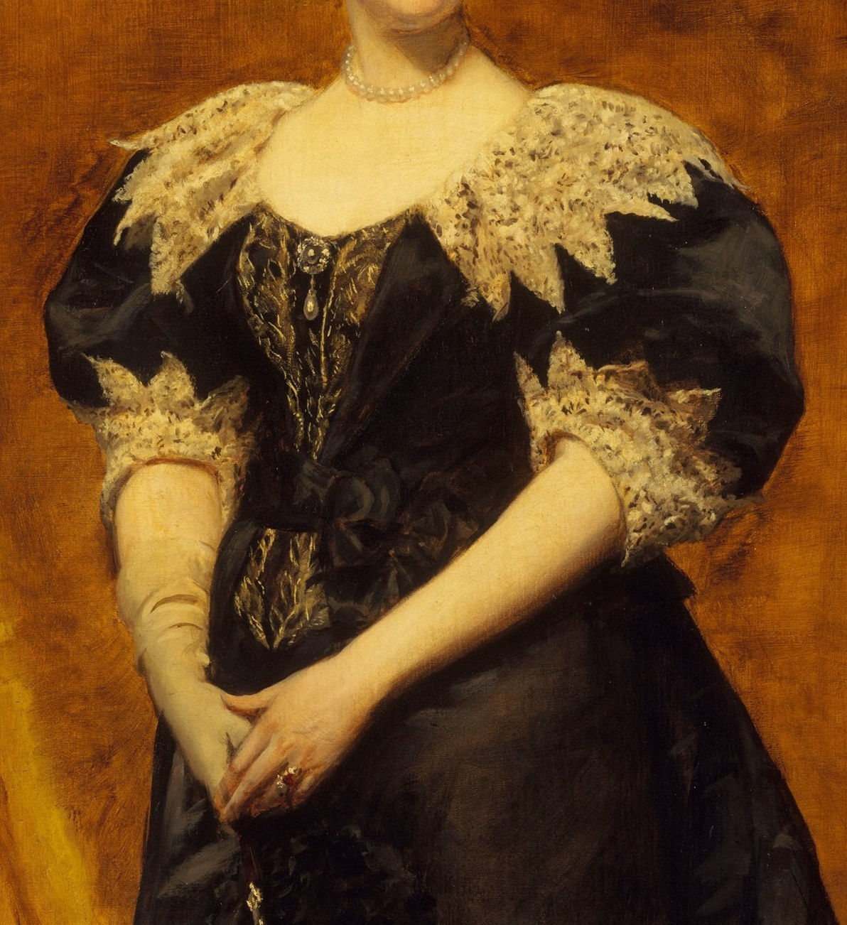 A column of black silk fills the frame.