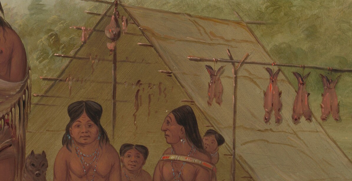 Here, a conical tent provides shelter.