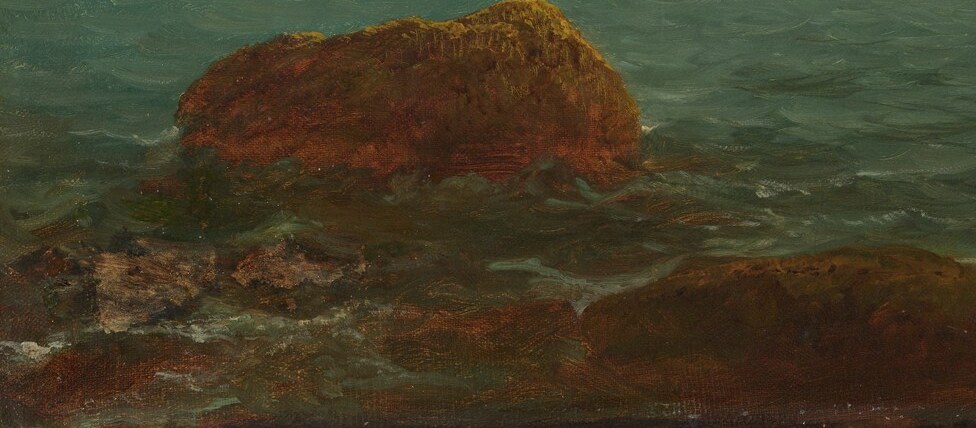 These rocks anchor the viewer's perspective, grounding the scene and hinting at the rugged coastline.