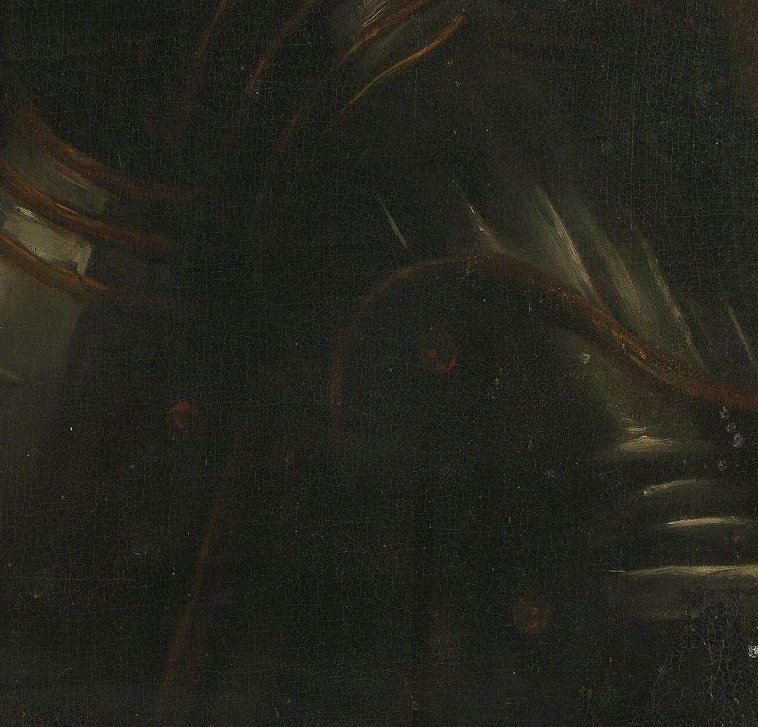 Every detail, from armor to wig, emphasizes his authority.