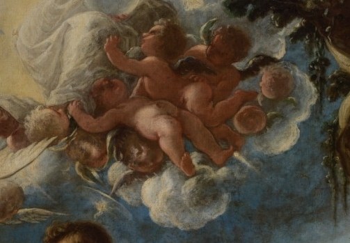 His benevolent expression and outstretched arms suggest divine approval and blessing.