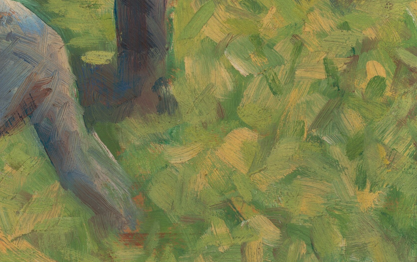 Look closely at the strokes, especially in the grass.
