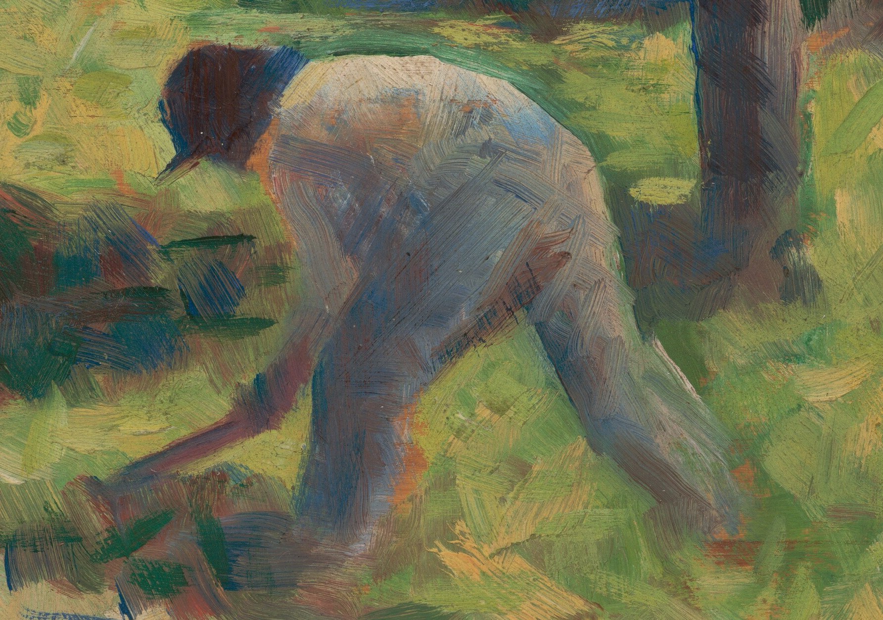 It's an oil sketch, exploring light and labor before Pointillism.