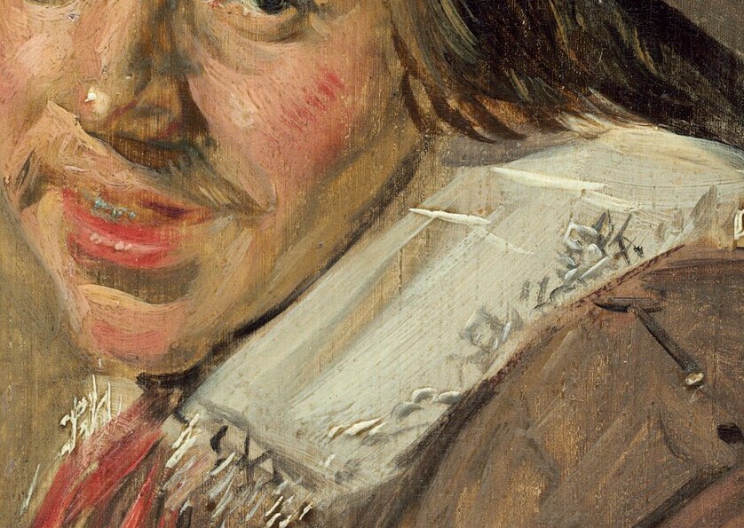 The crisp, detailed rendering of the collar contrasts with the softer textures elsewhere, highlighting the sitter's status.