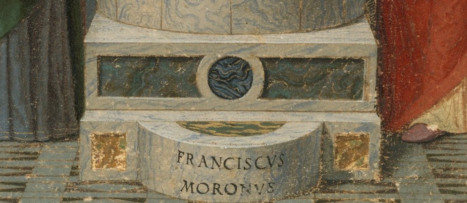 1510. Verona. A painter signs his name on a stone ledge.
