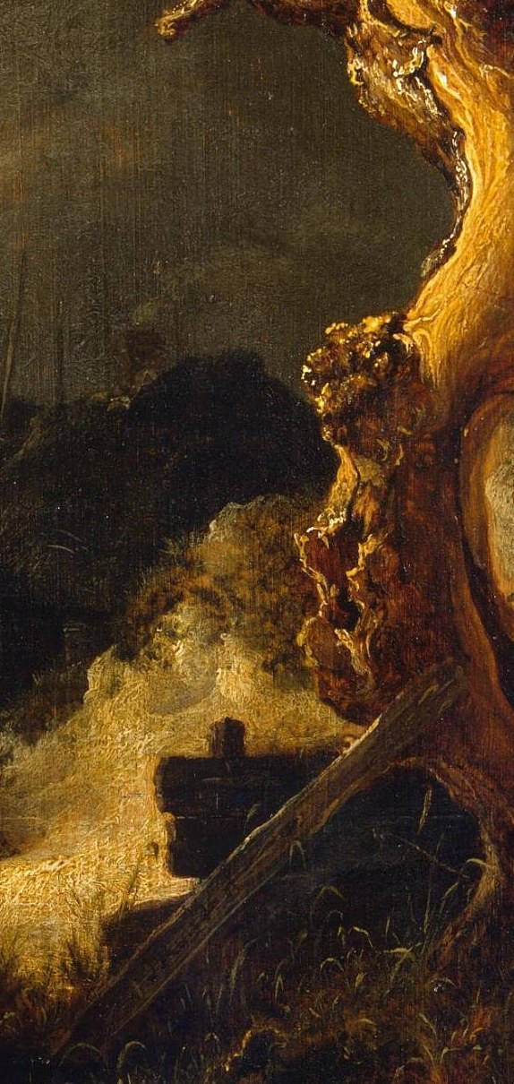 Its twisted form and textured bark suggest resilience and decay, a central symbol of the winter landscape.