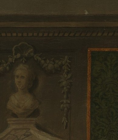 The emotional anchor for a direct viewer connection; his composed, slightly downward gaze projects the sober authority expected of a Georgian paterfamilias