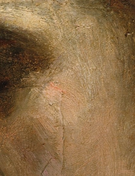 A tonal fulcrum where light and shadow divide; demonstrates the painter's early Realist commitment to unidealized structure.
