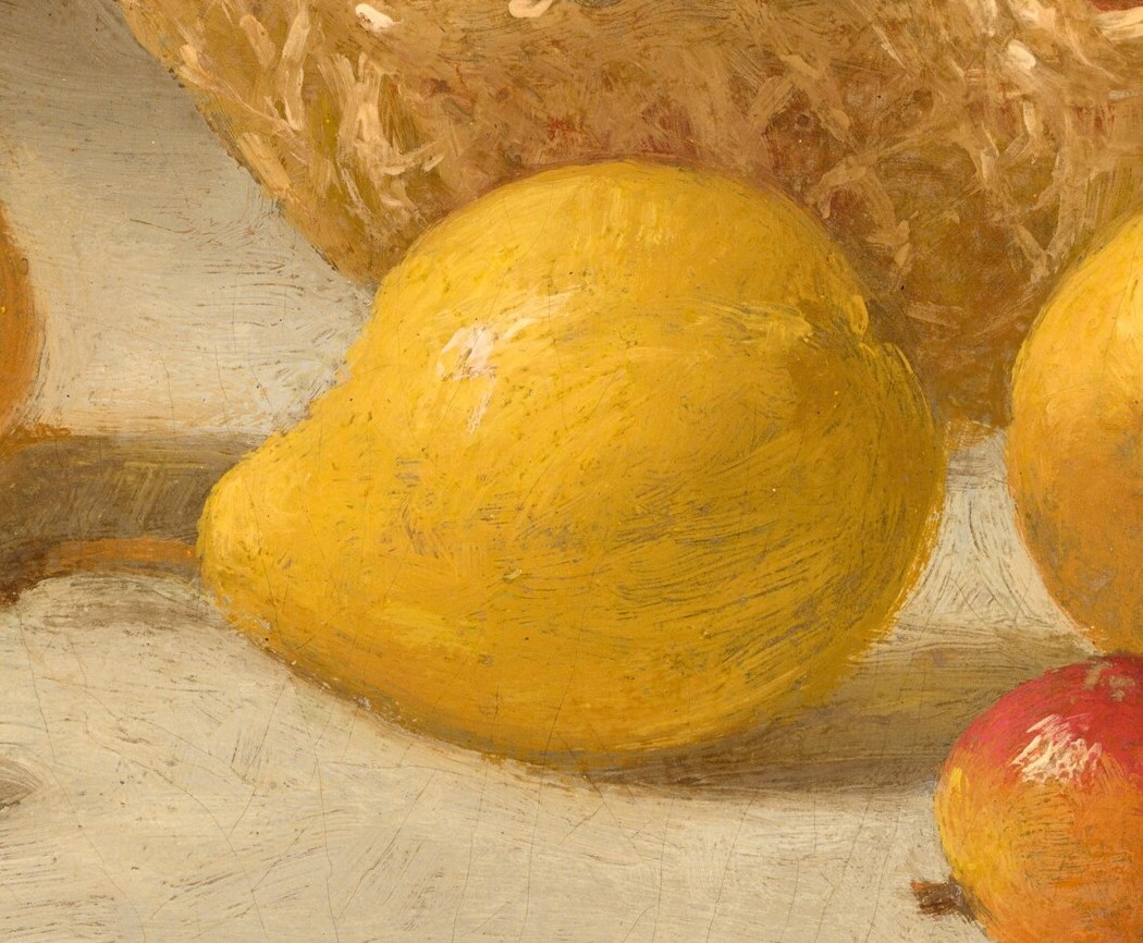 Its roundness and soft shading contribute to the overall feeling of ripeness and abundance.