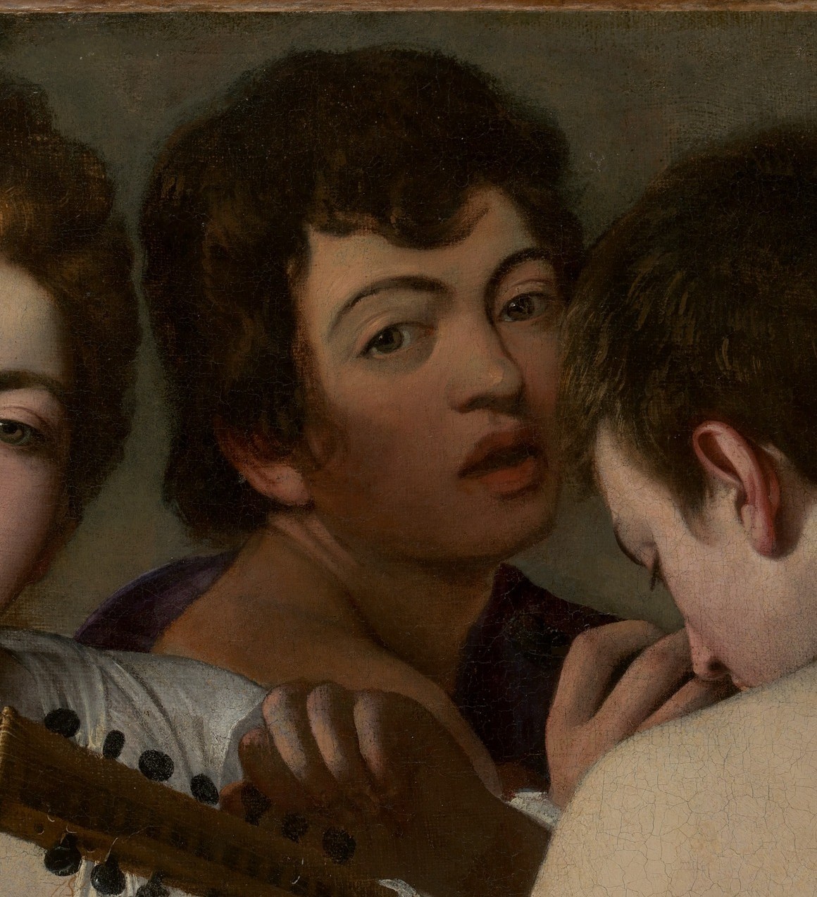 Mouth slightly open, cheeks engaged, eyes on the page , the figure bridges notation and sound in a single glance, completing the painting's argument about music as lived practice.