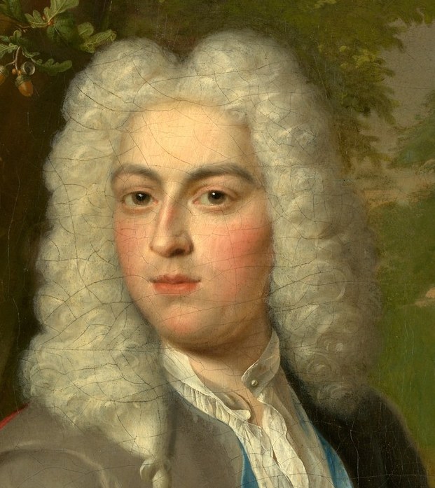 His powdered wig was the height of fashion in 1720.