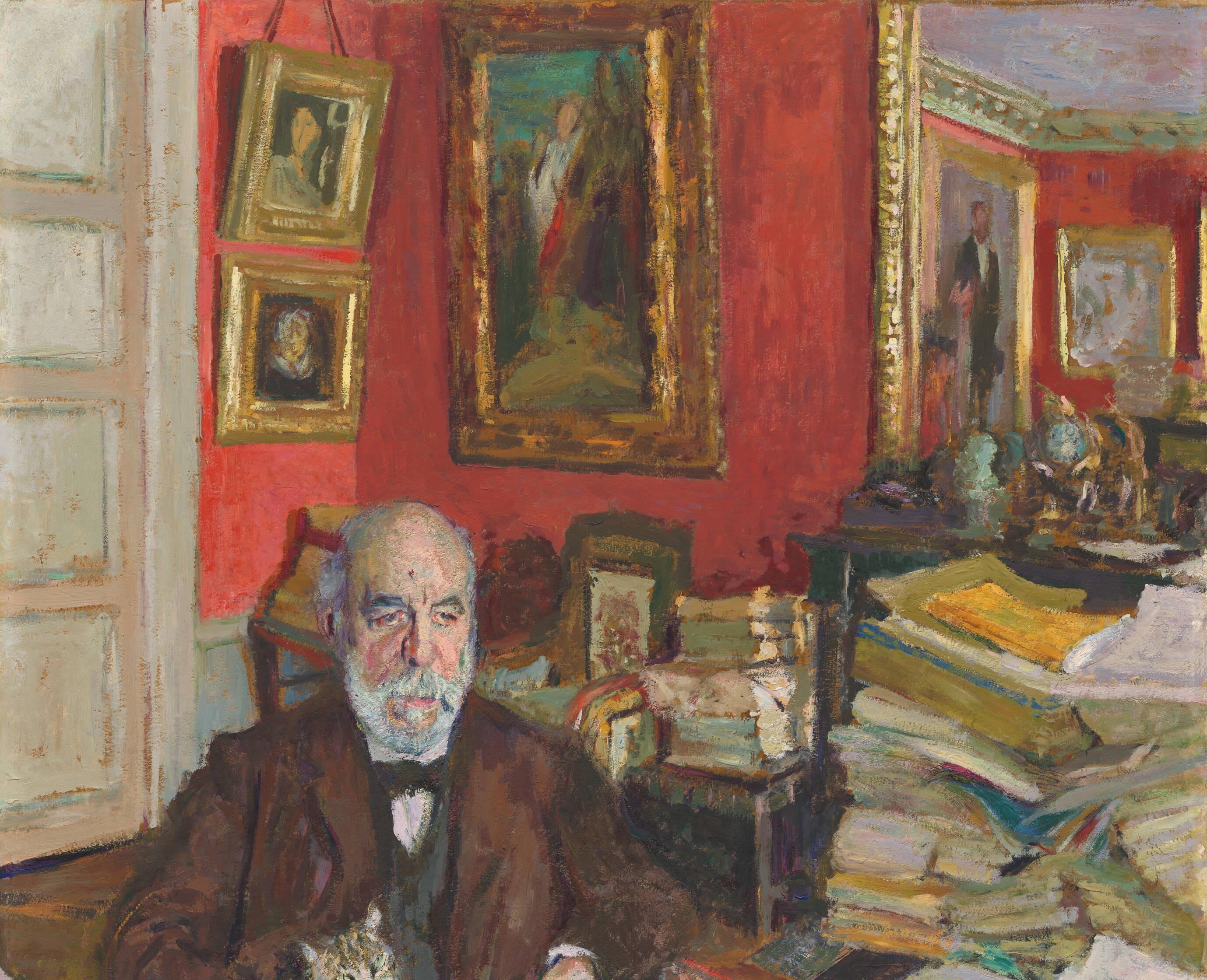 The red wall is a ghost of Vuillard's decorative flatness.
