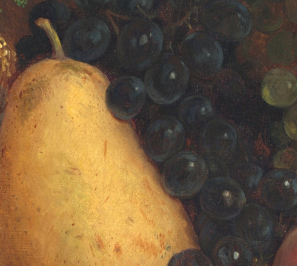 But look at the intense realism, like these dark, plump grapes.